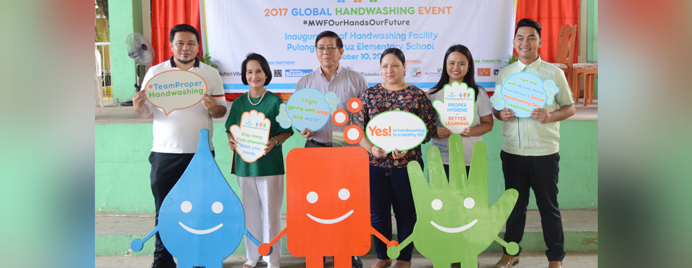 In photo (left to right):  Dr. Alain Cabodil of the Department of Education- Santa Rosa Division; Josefina Arcillas of the City Government of Santa Rosa; Dr. Rene Bagamasmad of the Pronvicial Government of Laguna; Carla Kim of Manila Water Foundation;  ; Eunice Ricaforte of Laguna Water; and Jed Lagman of the City Government of Santa Rosa